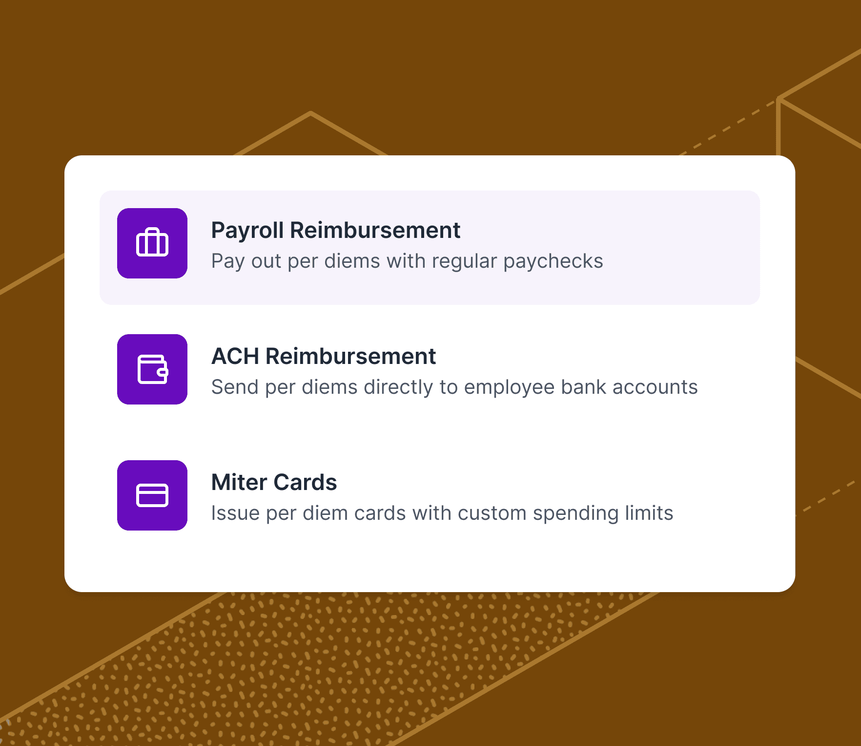Miter Per Diems - Payouts, Your Way.