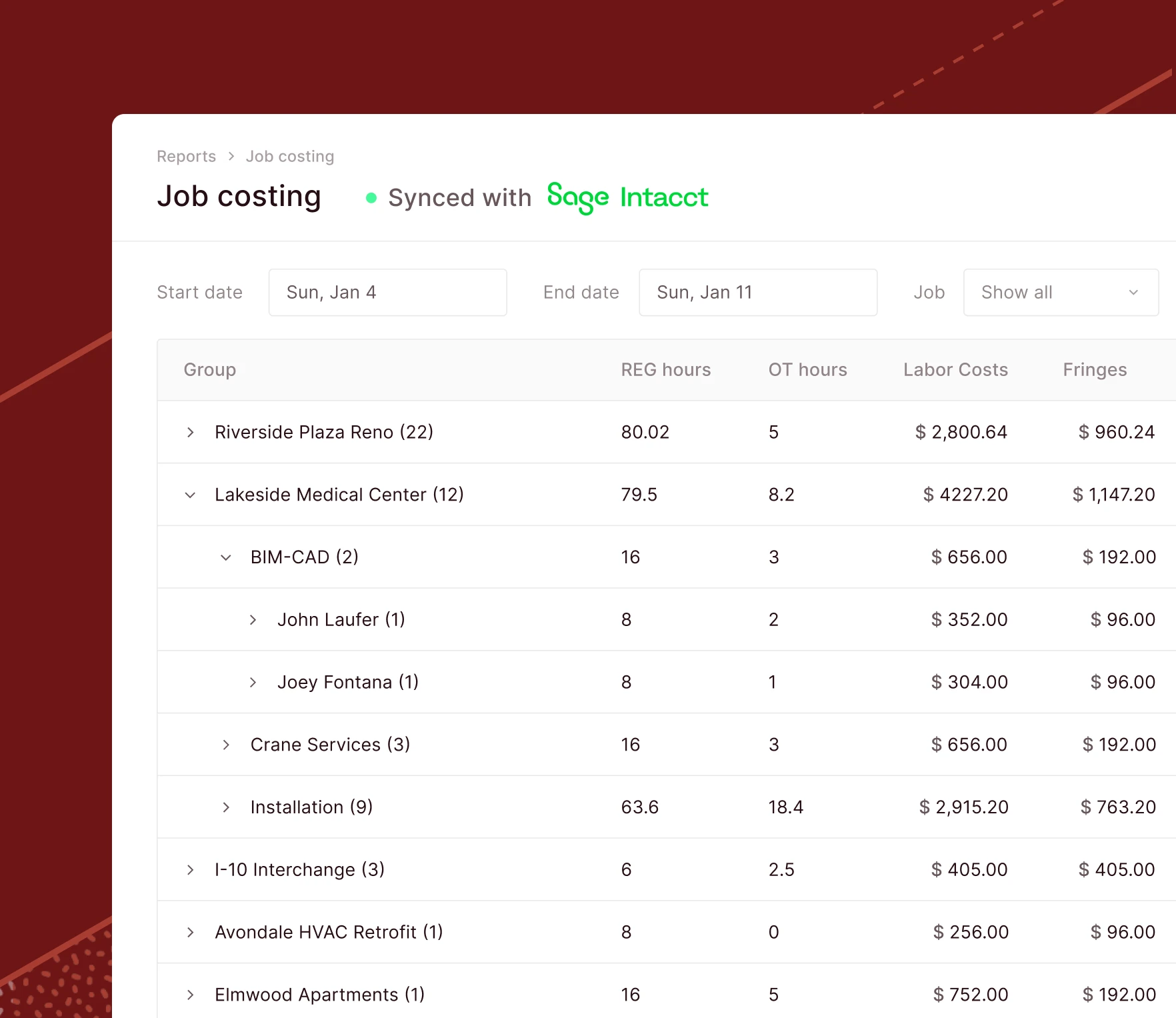 Sage Intacct 4 Accordian Payroll And Job Costing