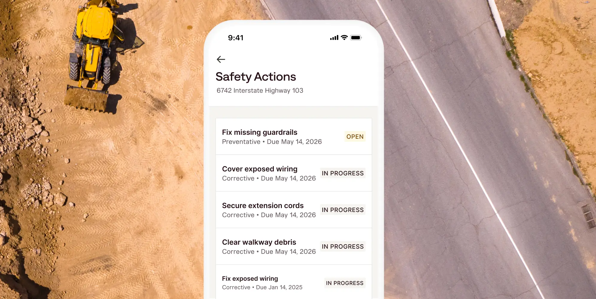 Mobile view of Miter's safety actions view