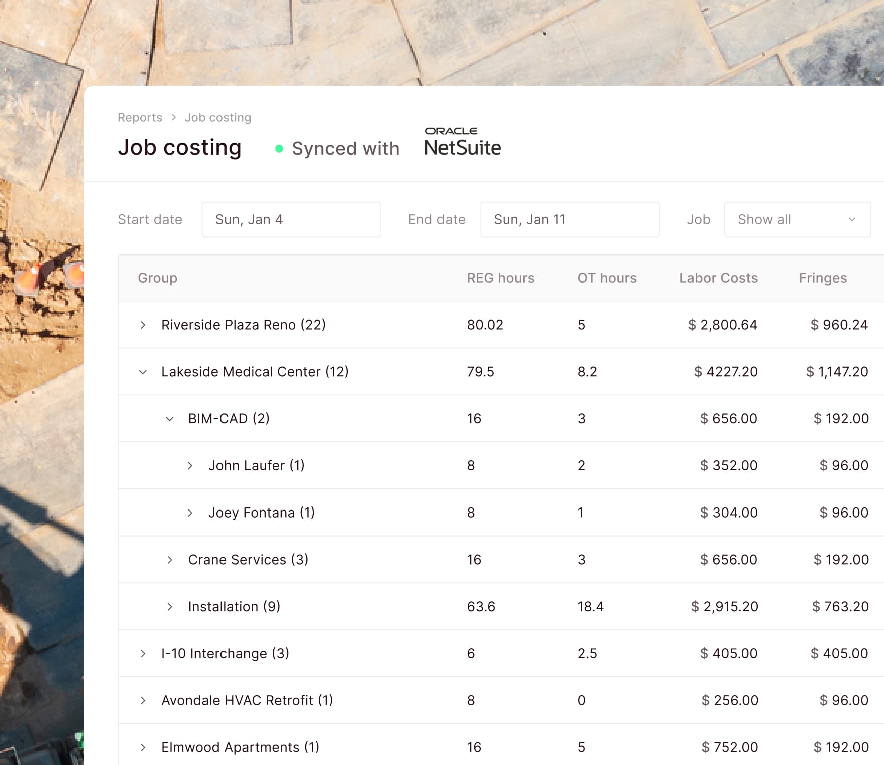 NetSuite 4 Accordian Payroll And Job Costing